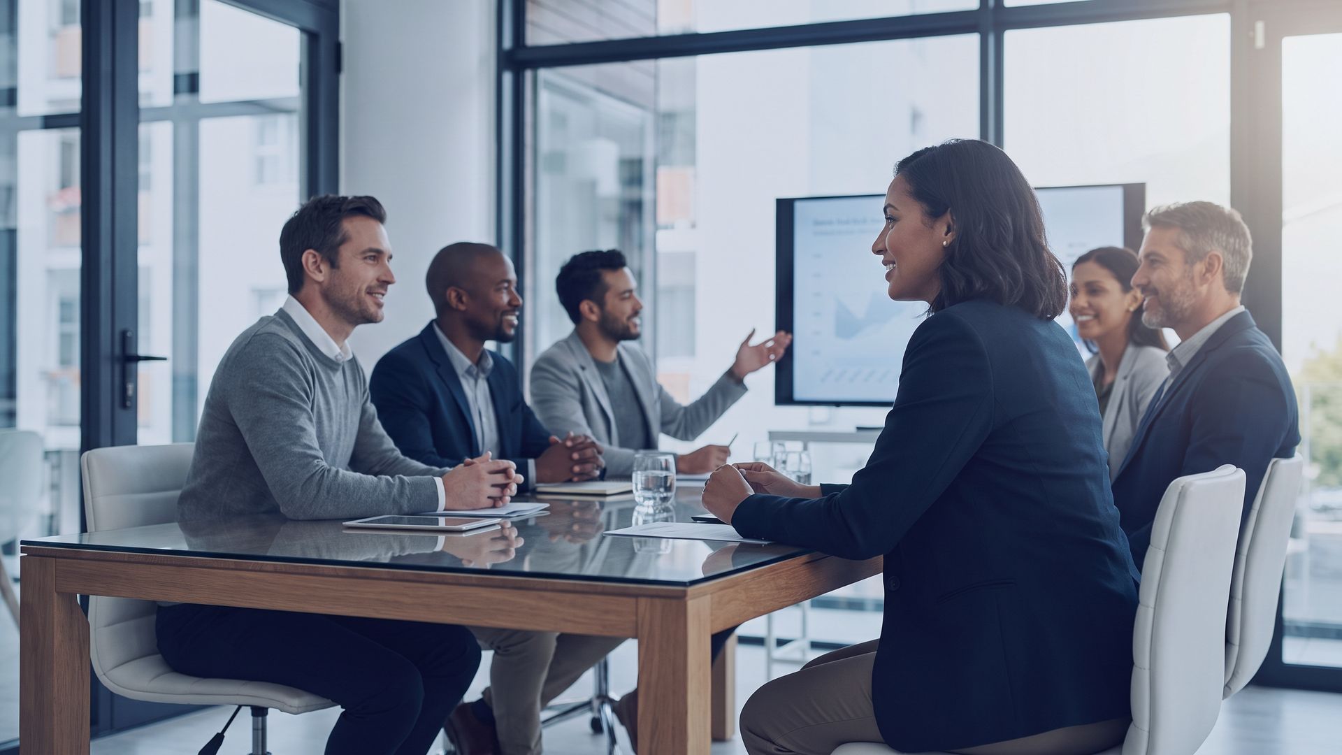 Equipe diversa colaborando com respeito mútuo em escritório moderno