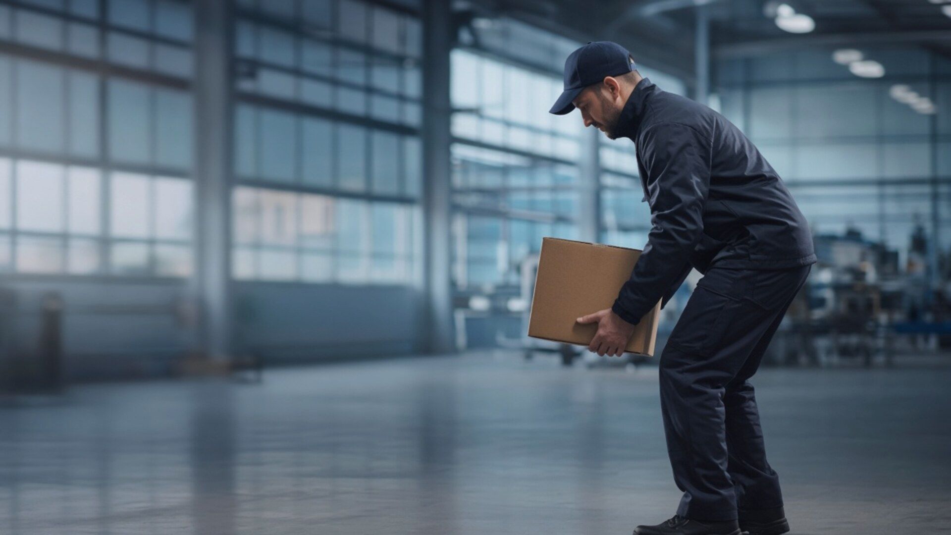 Trabalhador levantando carga com postura correta orientado por especialista