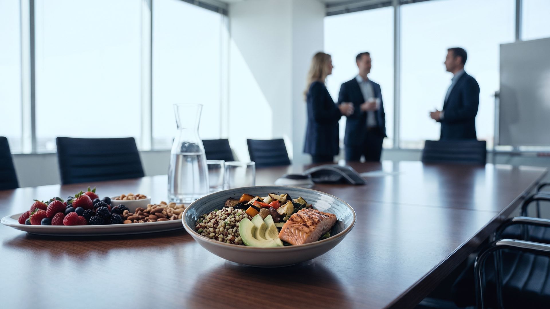 Refeição equilibrada e alimentos frescos sobre mesa moderna e limpa