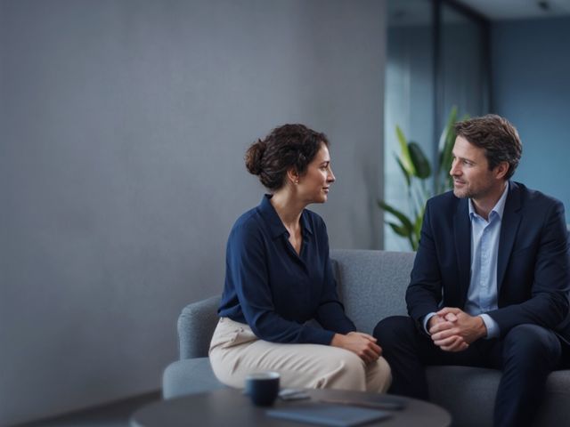 Dois colegas em conversa empática e respeitosa, com escuta ativa