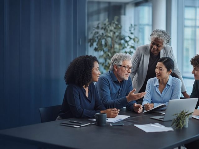 Equipe diversa e inclusiva de diferentes idades colaborando com respeito